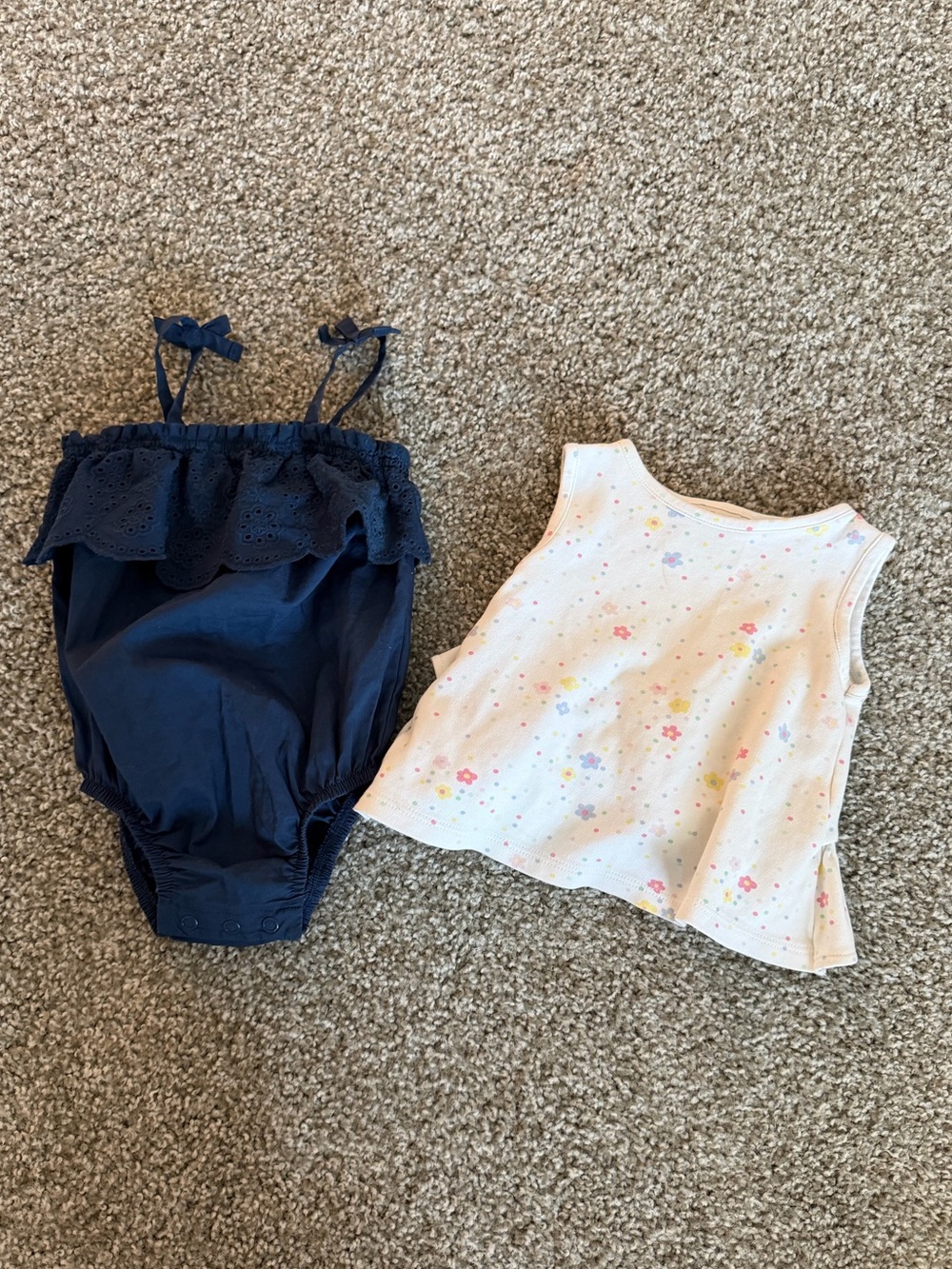 The Beaufort Bonnet Company + Carter Navy Eyelet Romper Cream Floral Tank Bundle